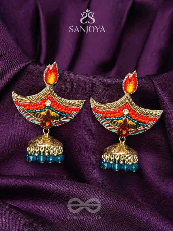 Dipah - Lamp Of Victory - Stone, Resham And Cut Dana Hand Embroidered Earrings