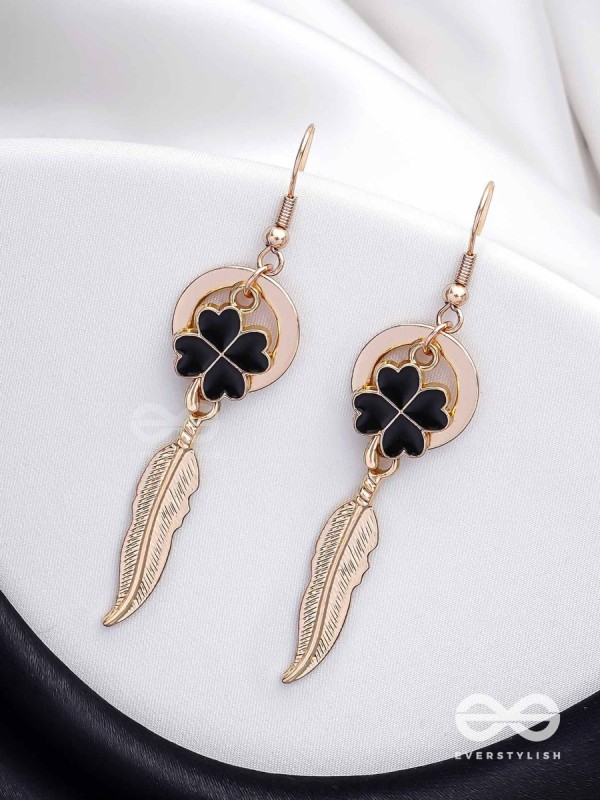 Leafy Luster - Golden And Black Earrings 