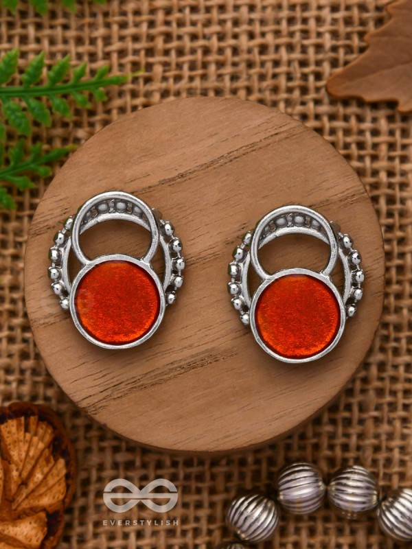 Sunburst Glow - Silver And Orange Stud Earrings