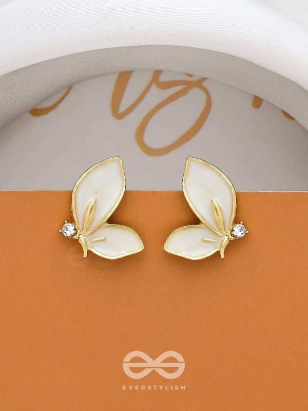 FLY AWAY WITH ME - GOLDEN AND WHITE EMBELLISHED STUD EARRINGS