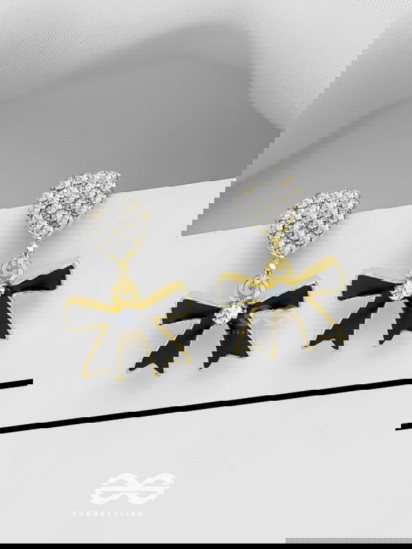 BOW TO THE NIGHT - GOLDEN AND BLACK EMBELLISHED EARRINGS