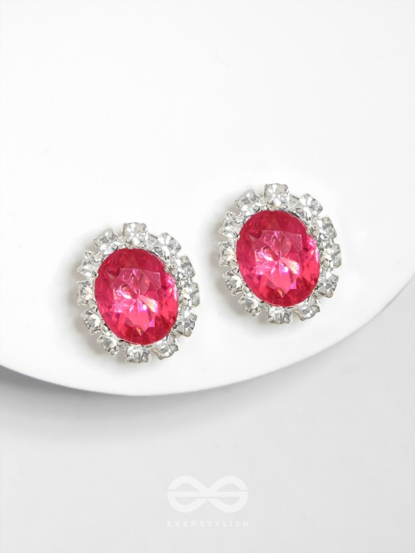 SHIMMER AND SHINE - SILVER AND PINK EMBELLISHED STUD EARRINGS
