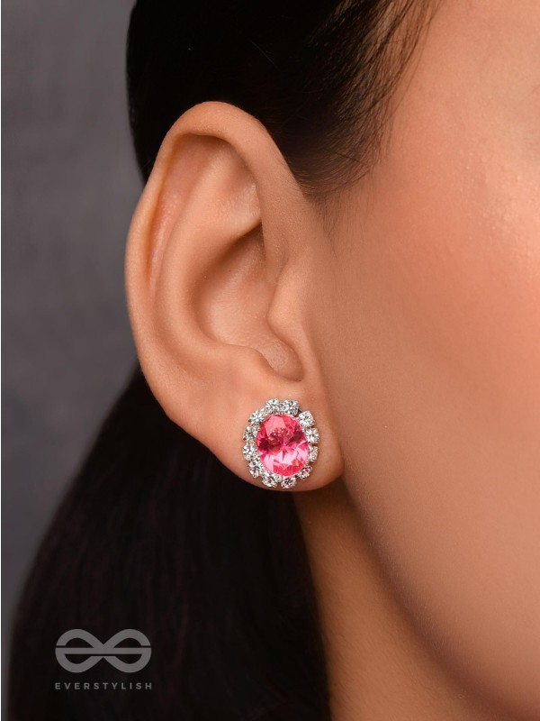 SHIMMER AND SHINE - SILVER AND PINK EMBELLISHED STUD EARRINGS