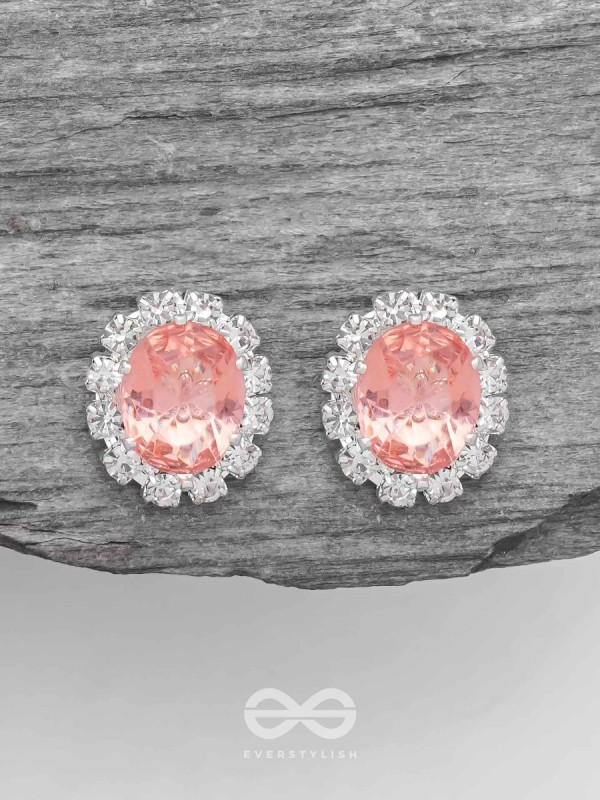 SHIMMER AND SHINE - SILVER AND PEACH EMBELLISHED STUD EARRINGS