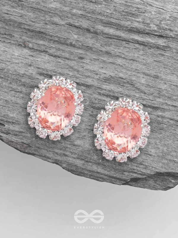 SHIMMER AND SHINE - SILVER AND PEACH EMBELLISHED STUD EARRINGS