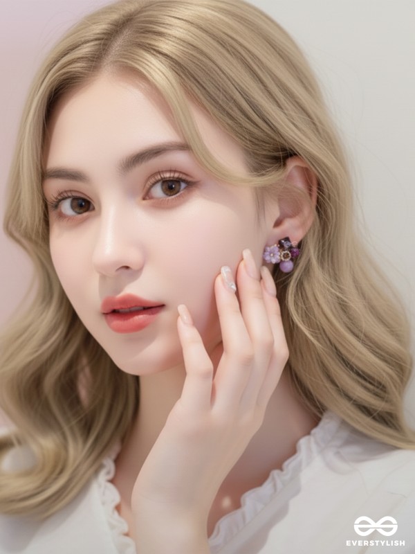 LILAC LOVEBUDS - GOLDEN EMBELLISHED STUD EARRINGS