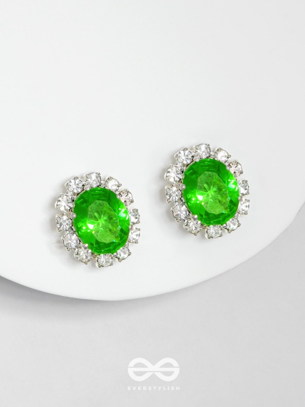 SHIMMER AND SHINE - SILVER AND GREEN EMBELLISHED STUD EARRINGS