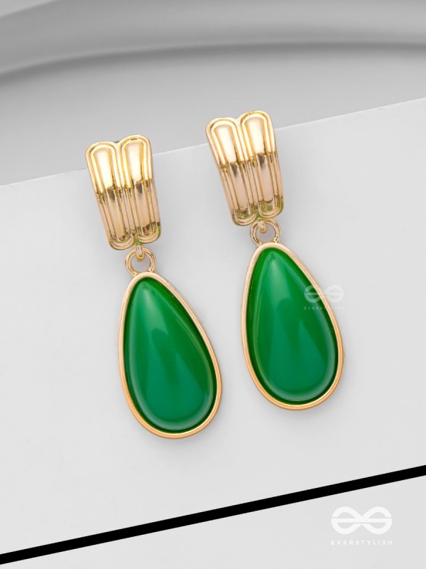 THE LIME LIGHT - GOLDEN AND GREEN DROP EARRINGS