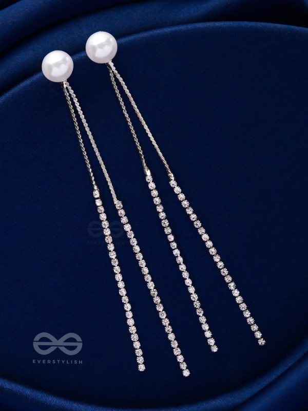 A MOONLIT PEARL - SILVER EMBELLISHED EAR JACKETS