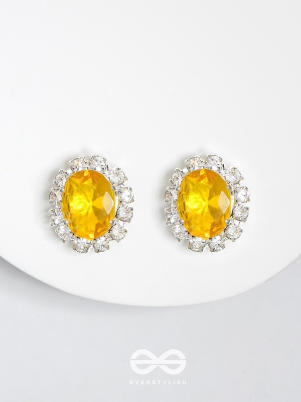 SHIMMER AND SHINE - SILVER AND YELLOW EMBELLISHED STUD EARRINGS