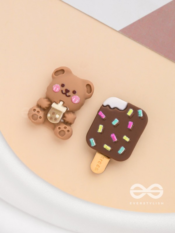CHOCOBITES 'N BEAR - MISMATCHED ACRYLIC EARRINGS