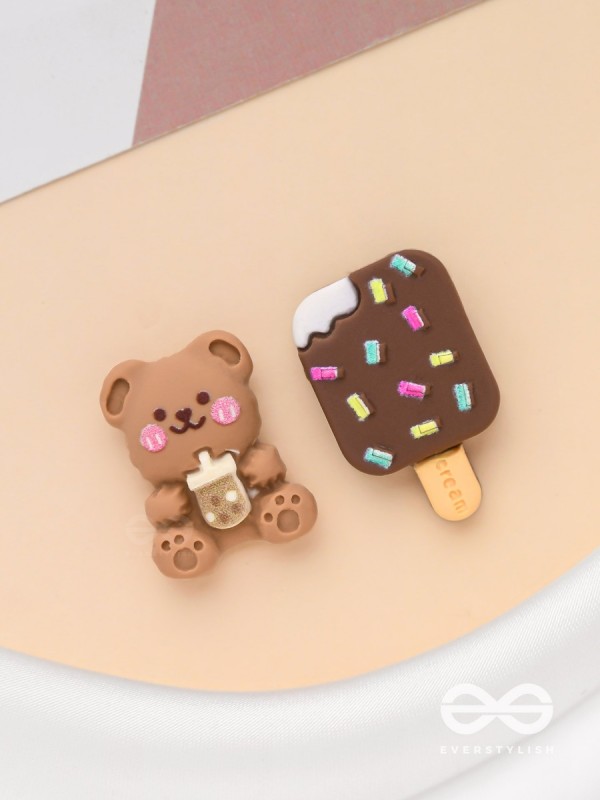 CHOCOBITES 'N BEAR - MISMATCHED ACRYLIC EARRINGS