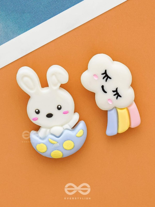 BOWS 'N BUNNY - MISMATCHED ACRYLIC EARRINGS