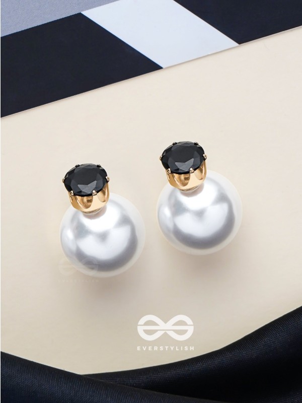 A MYSTIC PEARL - GOLDEN EMBELLISHED EARRINGS (BLACK)