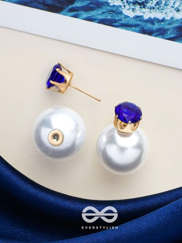 A MYSTIC PEARL - GOLDEN EMBELLISHED EARRINGS (DARK BLUE)