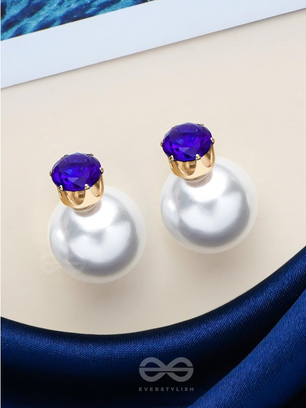 A MYSTIC PEARL - GOLDEN EMBELLISHED EARRINGS (DARK BLUE)