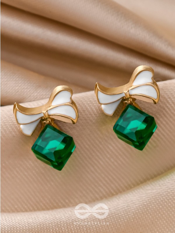 MINGLING MARVELS - GOLDEN AND GREEN EMBELLISHED STUD EARRINGS