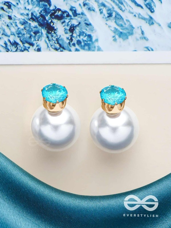 A MYSTIC PEARL - GOLDEN EMBELLISHED EARRINGS (LIGHT BLUE)