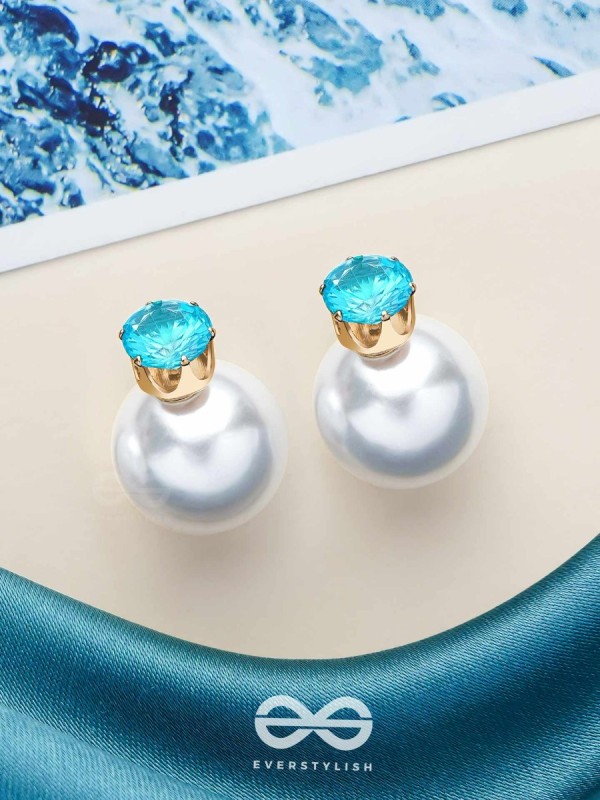 A MYSTIC PEARL - GOLDEN EMBELLISHED EARRINGS (LIGHT BLUE)
