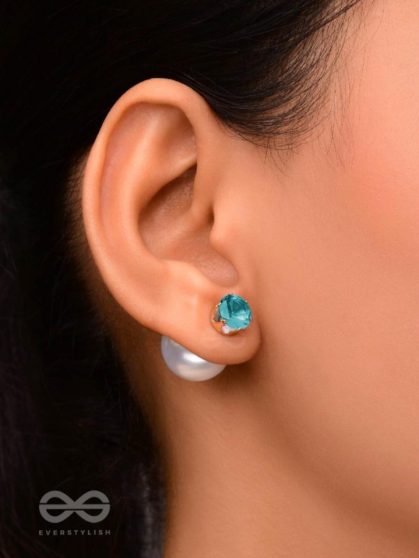 A MYSTIC PEARL - GOLDEN EMBELLISHED EARRINGS (LIGHT BLUE)