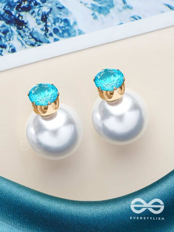 A MYSTIC PEARL - GOLDEN EMBELLISHED EARRINGS (LIGHT BLUE)