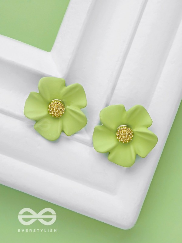THE BLOSSOM BALLAD - GOLDEN AND GREEN ACRYLIC STUD EARRINGS