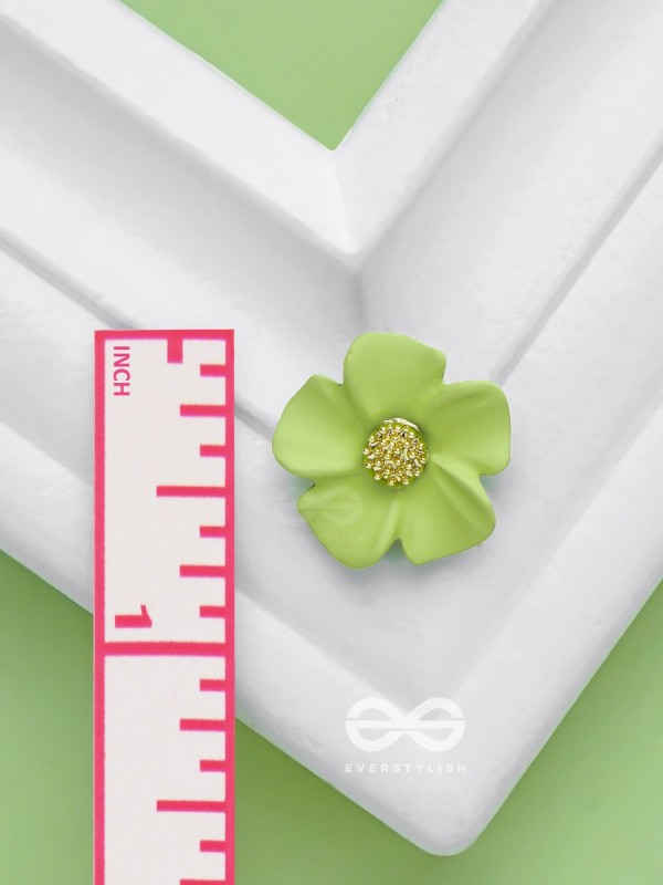 THE BLOSSOM BALLAD - GOLDEN AND GREEN ACRYLIC STUD EARRINGS