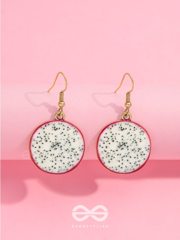 THE DRAGONFRUIT DELICACY - GOLDEN EMBELISHED EARRINGS