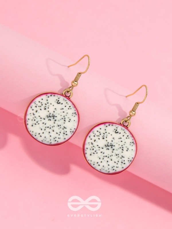 THE DRAGONFRUIT DELICACY - GOLDEN EMBELISHED EARRINGS