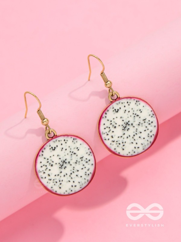 THE DRAGONFRUIT DELICACY - GOLDEN EMBELISHED EARRINGS