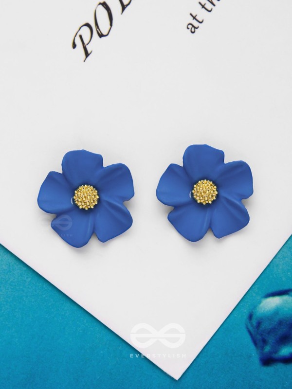 THE BLOSSOM BALLAD - GOLDEN AND BLUE ACRYLIC STUD EARRINGS