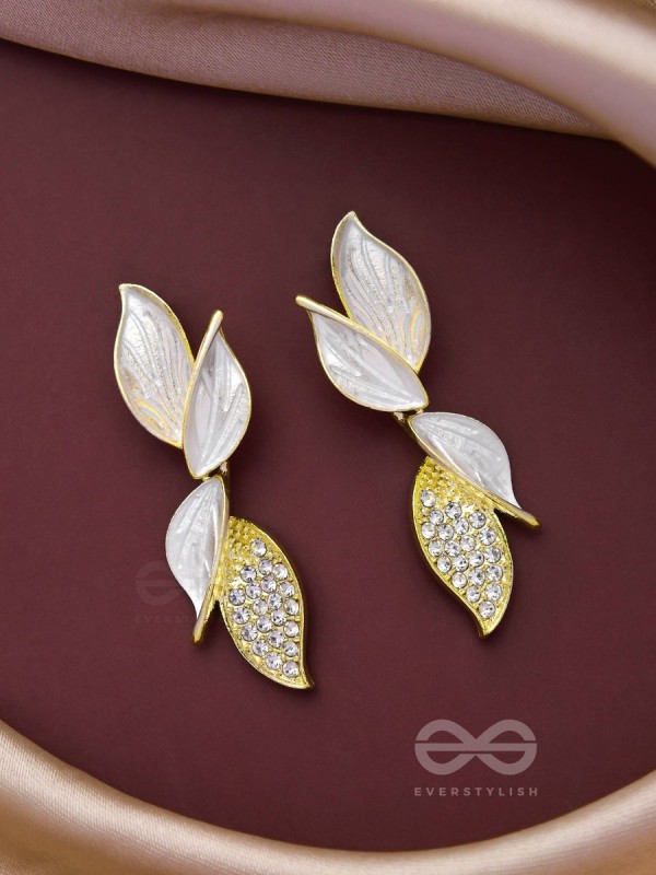 WINGS OF MAGIC - GOLDEN AND WHITE EMBELLISHED EARRINGS