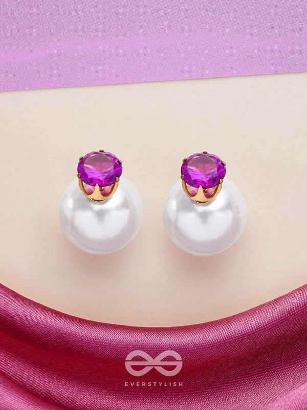 A MYSTIC PEARL - GOLDEN EMBELLISHED EARRINGS (VIOLET)