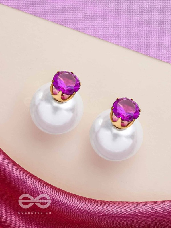 A MYSTIC PEARL - GOLDEN EMBELLISHED EARRINGS (VIOLET)