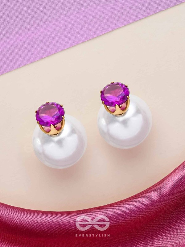 A MYSTIC PEARL - GOLDEN EMBELLISHED EARRINGS (VIOLET)