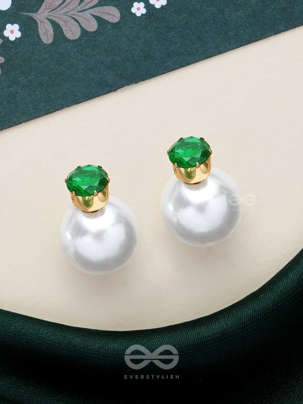 A MYSTIC PEARL - GOLDEN EMBELLISHED EARRINGS (GREEN)