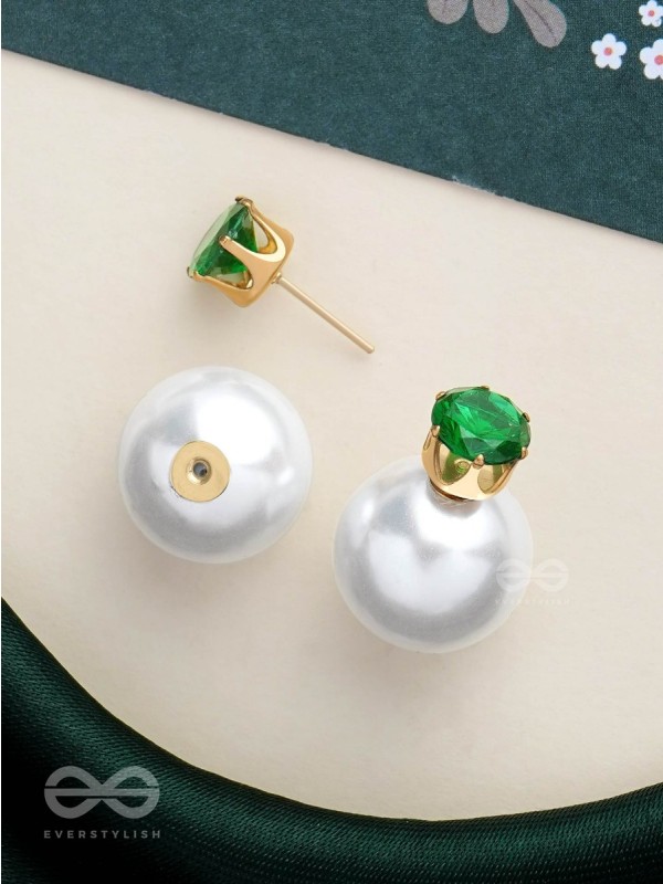 A MYSTIC PEARL - GOLDEN EMBELLISHED EARRINGS (GREEN)
