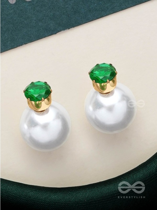 A MYSTIC PEARL - GOLDEN EMBELLISHED EARRINGS (GREEN)