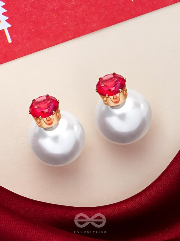 A MYSTIC PEARL - GOLDEN EMBELLISHED EARRINGS (MAGENTA)