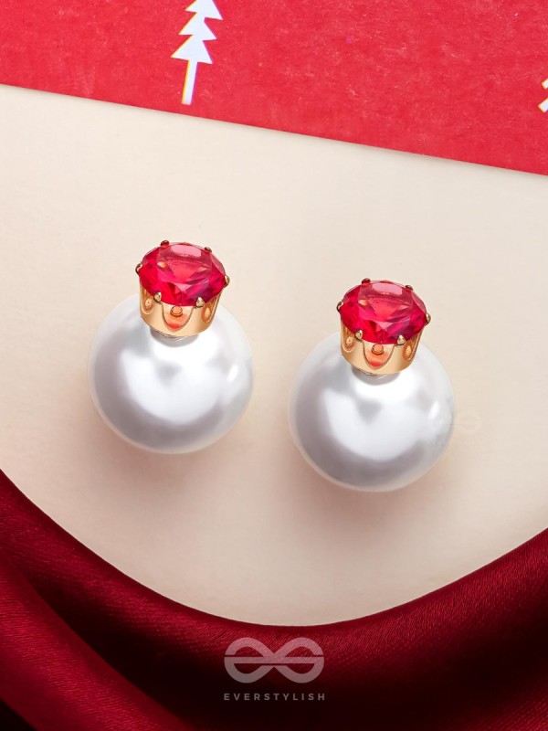 A MYSTIC PEARL - GOLDEN EMBELLISHED EARRINGS (MAGENTA)