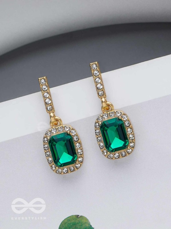 GLOWING GLIMMERS - SILVER AND GREEN EMBELLISHED EARRINGS