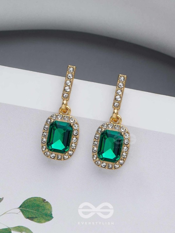 GLOWING GLIMMERS - SILVER AND GREEN EMBELLISHED EARRINGS
