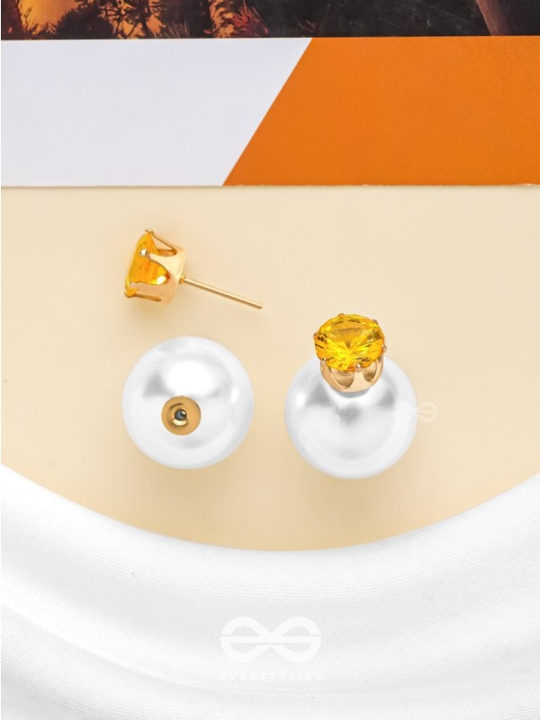 A MYSTIC PEARL - GOLDEN EMBELLISHED EARRINGS (YELLOW)