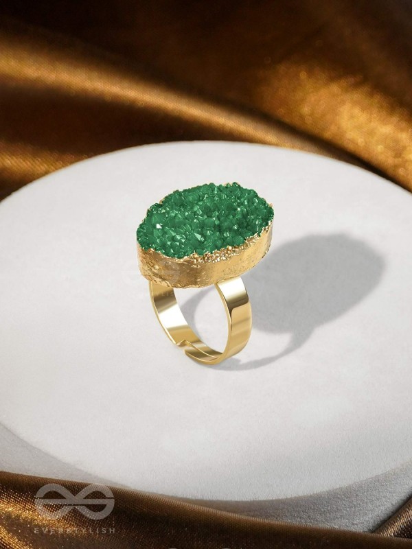 Crystal Frost - Green Druzy Ring (Adjustable)