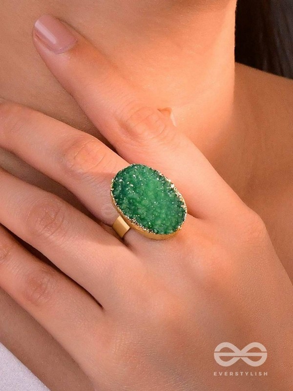 Crystal Frost - Green Druzy Ring (Adjustable)