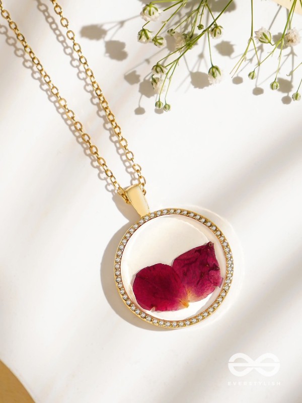 Bloom And Blush - Pressed Flowe Resin Pendant With Anti-Tarnish Coating 