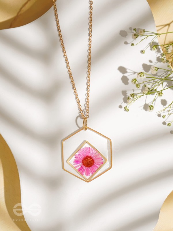 Charm Of Primrose - Pressed Flower Resin Pendant With Anti-Tarnish Coating 