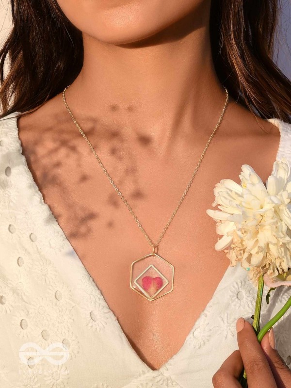 Heart Of Rose - Pressed Flower Resin Pendant With Anti-Tarnish Coating 