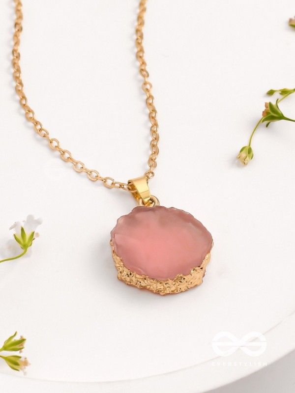 Glowing Magic - Golden And Pink Resin Pendant With Anti-Tarnish Coating