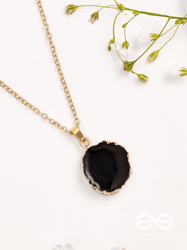 Glowing Magic - Golden And Black Resin Pendant With Anti-Tarnish Coating